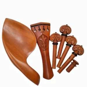 Carved Violin Tailpiece+Chinrest+Pegs 4/4 Jujube wood Violin Accessories Set - Picture 1 of 2