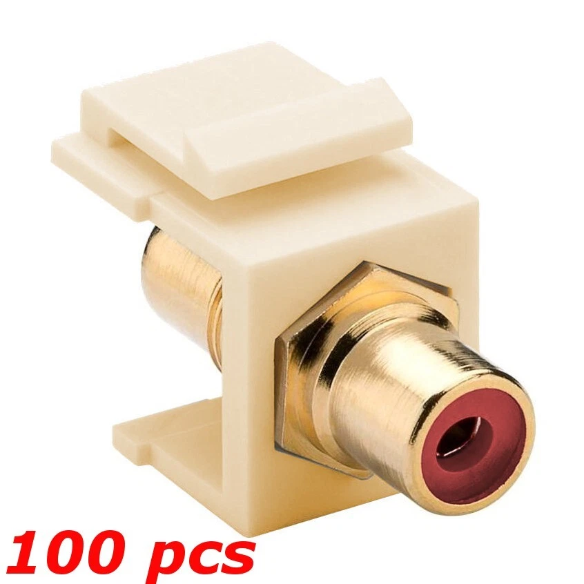 100 Pack Lot - RCA Keystone Wall Plate Insert - Ivory - Red RCA Jack - Image 1 of 1