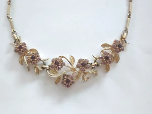 Vintage Coro Rhinestone Necklace Floral Purple MCM Lavender Flower Choker - Picture 1 of 9