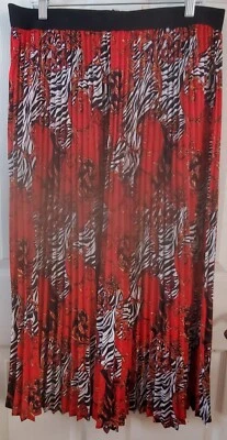 Peter Nygard Women's Size L Red Zebra Multi Print Accordion Fold Maxi Skirt - Изображение 1 из 4