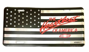 US Flag Car License Plate With Red Vinyl Heartbeat of America Chevrolet - Picture 1 of 3