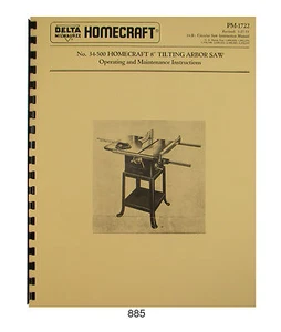 Delta Homecraft 8 Zoll Kippdornsäge 34-500 Bediener & Teile Handbuch #885 - Bild 1 von 5