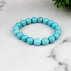 A++ Blau Türkis Glatt Rund Edelstein Perlen Balance & Beruhigung Armbänder 6-... - Bild 1 von 14