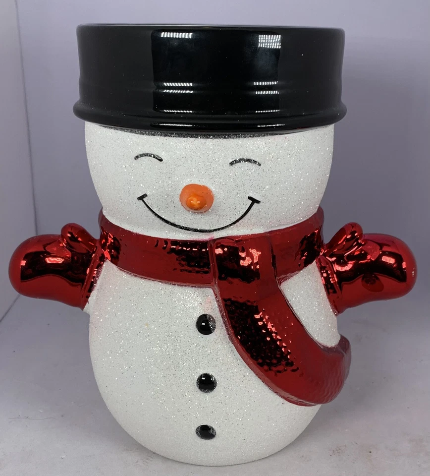 GLITTER SNOWMAN 3-WICK CANDLE HOLDER/pedestal Bath & Body Works 8” - Image 1 of 4