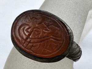 OLD POSSIBLY ANCIENT EGYPTIAN SIGNET CARNELIAN CARVED INTAGLIO RING SIZE 11.5 - Picture 1 of 14