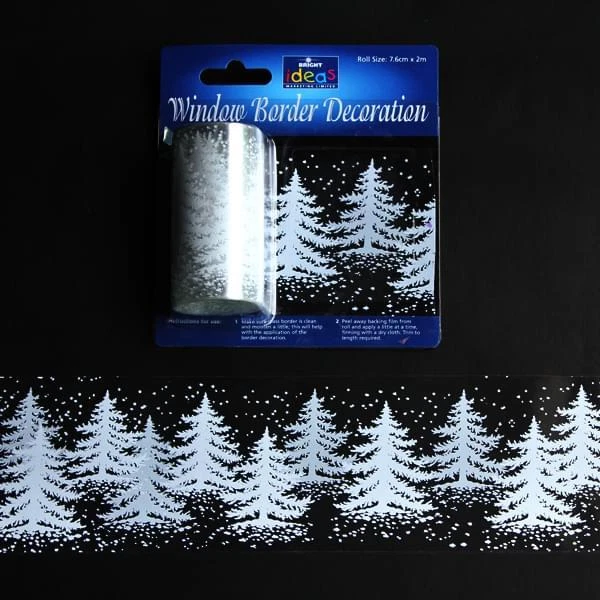 2m Window Border Cling Sticker Decal WHITE TREES Christmas Decoration Festive