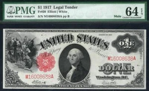 1917 Fr. 38 $1 Red Seal Mule Large Size Legal Tender LT • PMG 64 EPQ - Picture 1 of 2