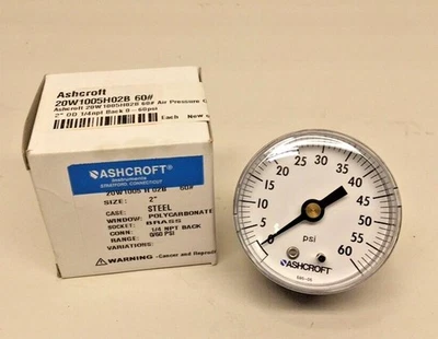 Ashcroft 20W1005H02B 60# Air Pressure Gauge 2" OD 1/4npt Back 0-60psi - Image 1 of 4