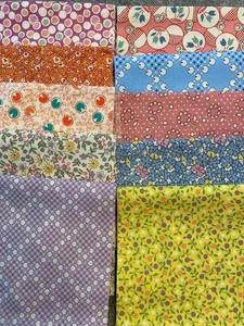 Lot 10 Cotton Fabric Scraps 30s Repro Aunt Grace Zimmerman 9" x 21" purple pink - Picture 1 of 1