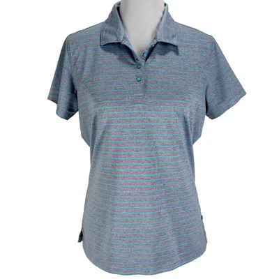 Camisa Polo Dama Hagen Para Mujer Talla L Gris Azul Rayas Manga Corta Cuello Top Foto 1 de 4