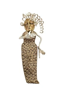 Broche femme Sharon Seggi sterling, métaux mélangés moderniste fantaisiste cheveux bouclés - Photo 1/13