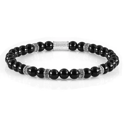 Onyx 925 Sterling Silber Armband Bracelet Perlenarmband schwarz 6mm Damen Herren - Bild 1 von 3