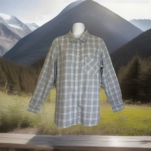 Old Navy grau weiß kariert das klassische Hemd Damen L Baumwollmischung Knopfleiste gebraucht, in einwandfreiem Zustand - Bild 1 von 11