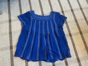 Johnny Was Brigita Blouse Blue Lace Short Sleeve Women’s Small Embroidered Top - Picture 1 of 9