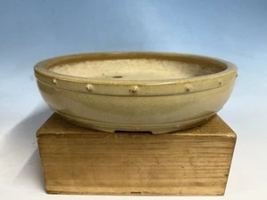 Big Cream  Glazed  Drum Tokoname Bonsai Tree Pot By Koyo 13 3/4 By 3 1/8” - Picture 1 of 15