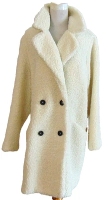 NINE WEST WOMENS WHITE IVORY SHERPA COAT FAUX FUR DOUBLE BREASTE WINTER WEAR~XXL - Image 1 of 4