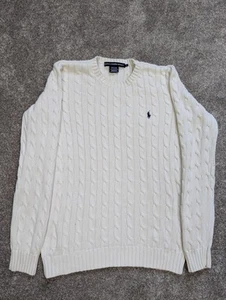 Ralph Lauren Sport Damen Pullover mit Zopfmuster Größe L weiß Sweater Logo Pony - Bild 1 von 11