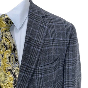 Joseph Abboud Blazer Men 46S Blue Plaid Houndstooth Lanificio Campore Jacket - Picture 1 of 10