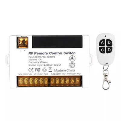 4 Channels Wireless Relay Remote Control Switch Receiver 433Mhz RF 10A Relay DIY - Image 1 of 4