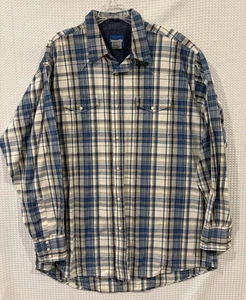 Wrangler Pearl Snap Blue Plaid Western Shirt Sz 2XT - MG1004M - Picture 1 of 6