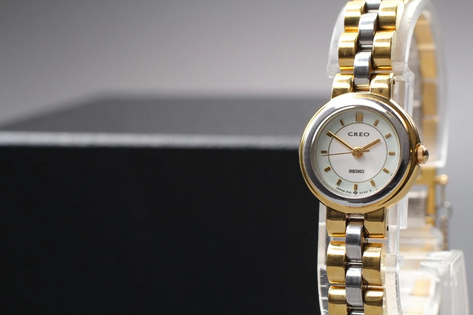 Vintage 1989 N MINT Seiko Creo 1F21-0A9A Two-Tone Quartz Womens Watch JAPAN - Image 1 of 4
