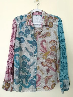 Top CINO 100% Algodón Boho Abotonado Floral Pavo Real Mariposa Manga Larga Talla Med Foto 1 de 4