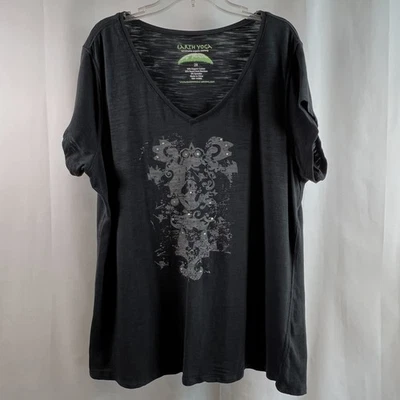 Earth Yoga Ropa Orgánica Sostenible Negra Cuello en V Gráfico Camiseta Talla 2X Foto 1 de 4