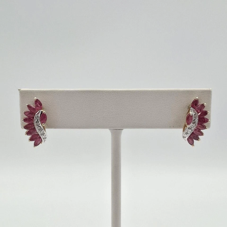 14K Yellow Gold Marquise Natural Ruby & Diamond Accent Wing Stud Earrings - Image 1 of 4
