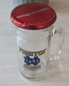 NOTRE DAME FIGHTIN’ IRISH Vintage Mug Beer Peanut Glass Jar Handle W/ Lid - Picture 1 of 4