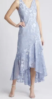 Vestido midi floral metálico alto-bajo de gasa jacquard talla 8 precio de venta sugerido por el fabricante 245 USD Foto 1 de 4