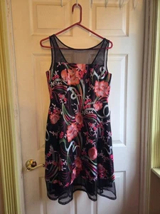 AIDAN $450 Cocktail Black Mesh Pink Embroidered Evening Dress size 10 US GORGE!! - Picture 1 of 12