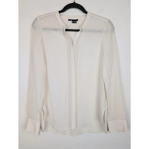 Vince Seidenhemd Bluse versteckte Knöpfe transparente Streifen klassisch Karriere creme Gr. 4 - Bild 1 von 10