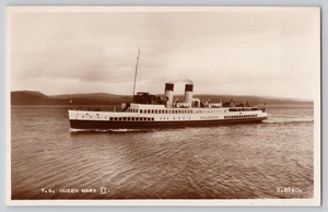 T.S. Queen Mary II Clyde Dampfer RPPC Valentinstag Echtfoto Schiff - Bild 1 von 3