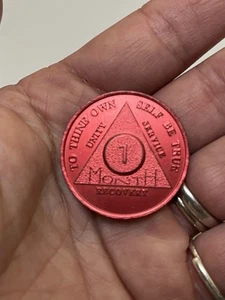 Vintage AA Alcoholics Anonymous Red Metal 1 Mo Sober Token Coin - Picture 1 of 6