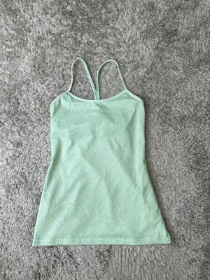 Lululemon Tank Top Womens 6 Mint Green White Polka Dot Power Y Built In Bra - Image 1 of 4