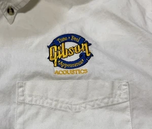 VTG Gibson Acoustics Guitars Button Down Shirt Sz L Music Port Authority *READ* - Picture 1 of 15