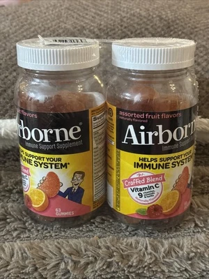 Lot Of 2 Airborne Immune Support Supplement 63 Gummies Mixed Fruit SEALED 02/26 - Image 1 of 4