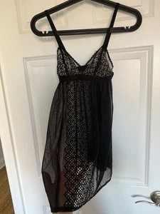 DKNY transparentes schwarzes Slip Negligee Nachthemd - Bild 1 von 5
