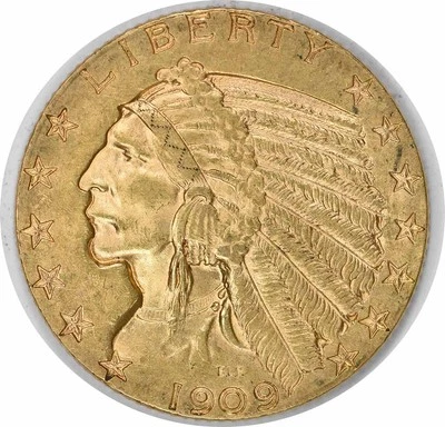 1909-D $5 Gold Indian AU Slider Uncertified #1127 - Image 1 of 2