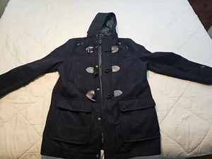 TOMMY HILFIGER Wool Blend  Jacket DUFFLE Coat Mens Size L Navy Blue hooded - Picture 1 of 14
