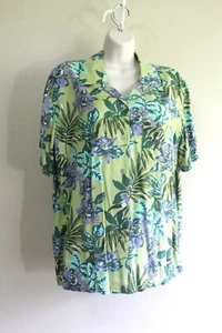 White Stag Shirt Damen L Pastell Grün Flieder Tropic Floral SS Knopf - Bild 1 von 7