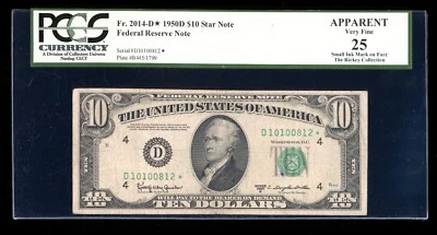 DBR 1950-D $10 FRN Cleveland STAR Fr. 2014-D* PCGS App 25 Serial D10100812* - Image 1 of 2