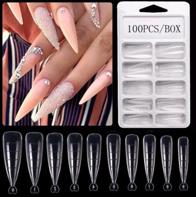100 Quick Building Gel Mold Almond Fake Nail Dual Forms Tips Nail UV Acrylic Art - Image 1 of 4