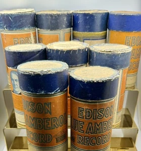 9 Vintage Edison Blue Amberol Zylinder Schallplatten mit passenden Deckeln - Bild 1 von 1