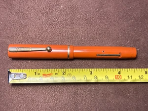 SHEAFFER SHORT FLAT TOP  FOUNTAIN PEN IN ORANGE HARD RUBBER SUPERB - Picture 1 of 4
