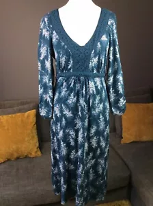 White Stuff Green Print 3/4 Sleeve Crochet Detail Dress Womens Uk 8 Vgc T8 - Picture 1 of 11