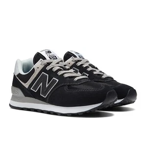 Women's New Balance 574 Core Color: Black with White - Picture 1 of 5