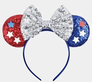 DIADEMA OREJAS DE RATÓN ESTRELLAS ROJAS BLANCAS Y AZULES PATRIÓTICAS AMERICANAS PARQUES Disney ¡nueva! - Imagen 1 de 2