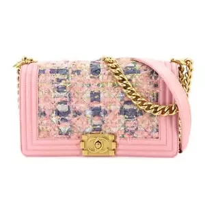 Bolso de Hombro Chanel Boy Chanel Cadena Cuero Tweed Rosa A67086 90271001 - Imagen 1 de 11