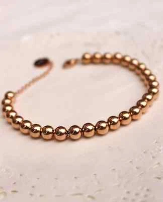 Impresionante brazalete clásico de cadena con cuentas de bola maciza relleno de oro rosa de 18 quilates para mujer  Foto 1 de 4